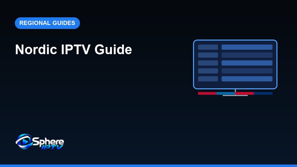 Illustration of a TV screen with a channel guide above a band in Nordic flag colours